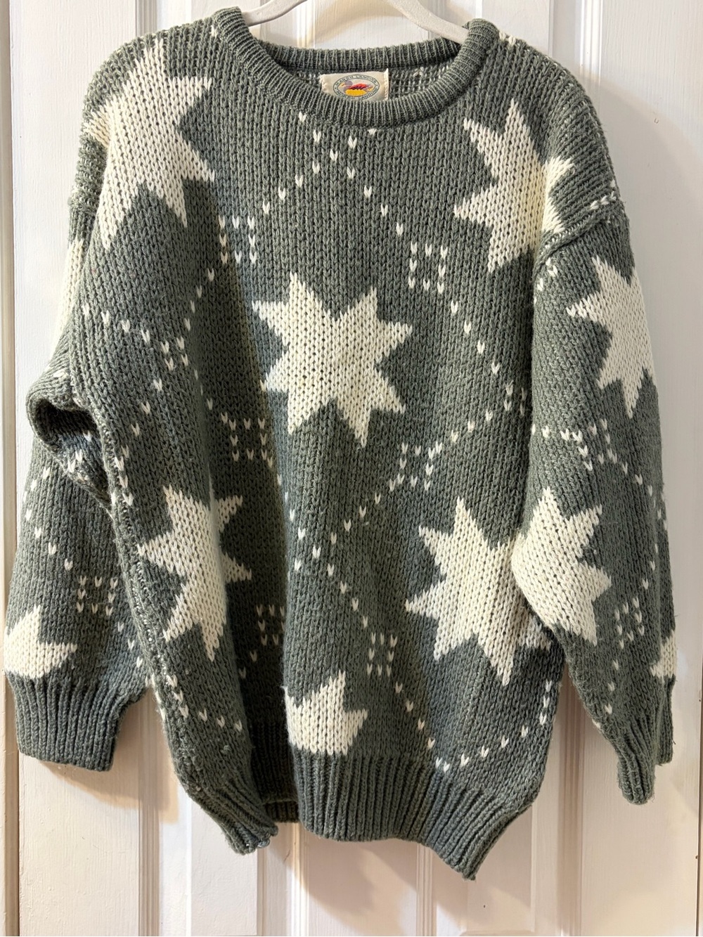 Vintage Marsh Landing Women's Gray Winter-Themed Star Knit Sweater Size Medium